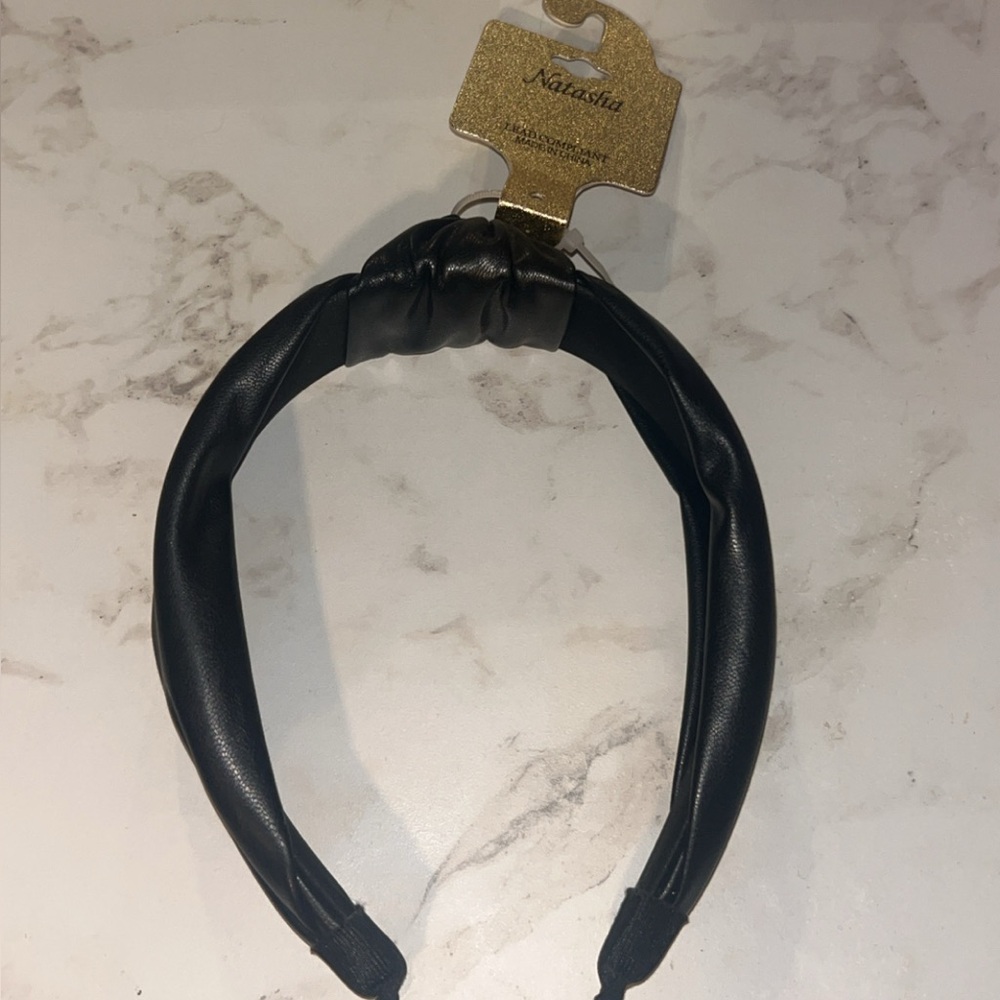 Natasha Couture Black Leather Headband